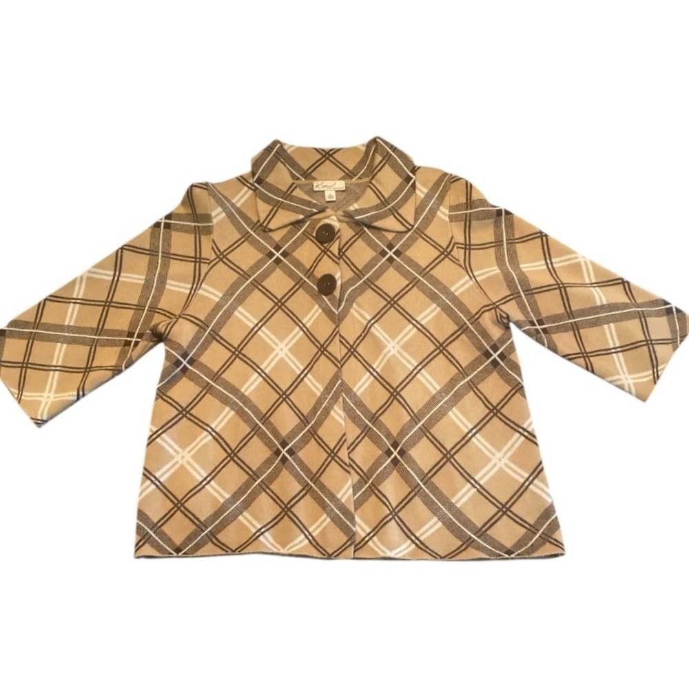 Women's Kim Rogers Plaid 3/4 Sleeve‎ Sweater Jacket